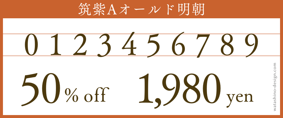 筑紫Aオールド明朝のきれいな数字のフォント画像